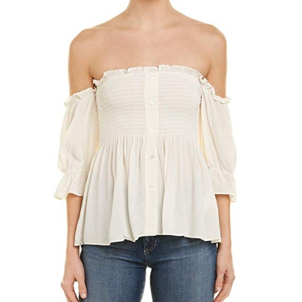 1. State Off The Shoulder Smock Bodice 3/4 Sleeve Bell Cuff Antique White L NWT